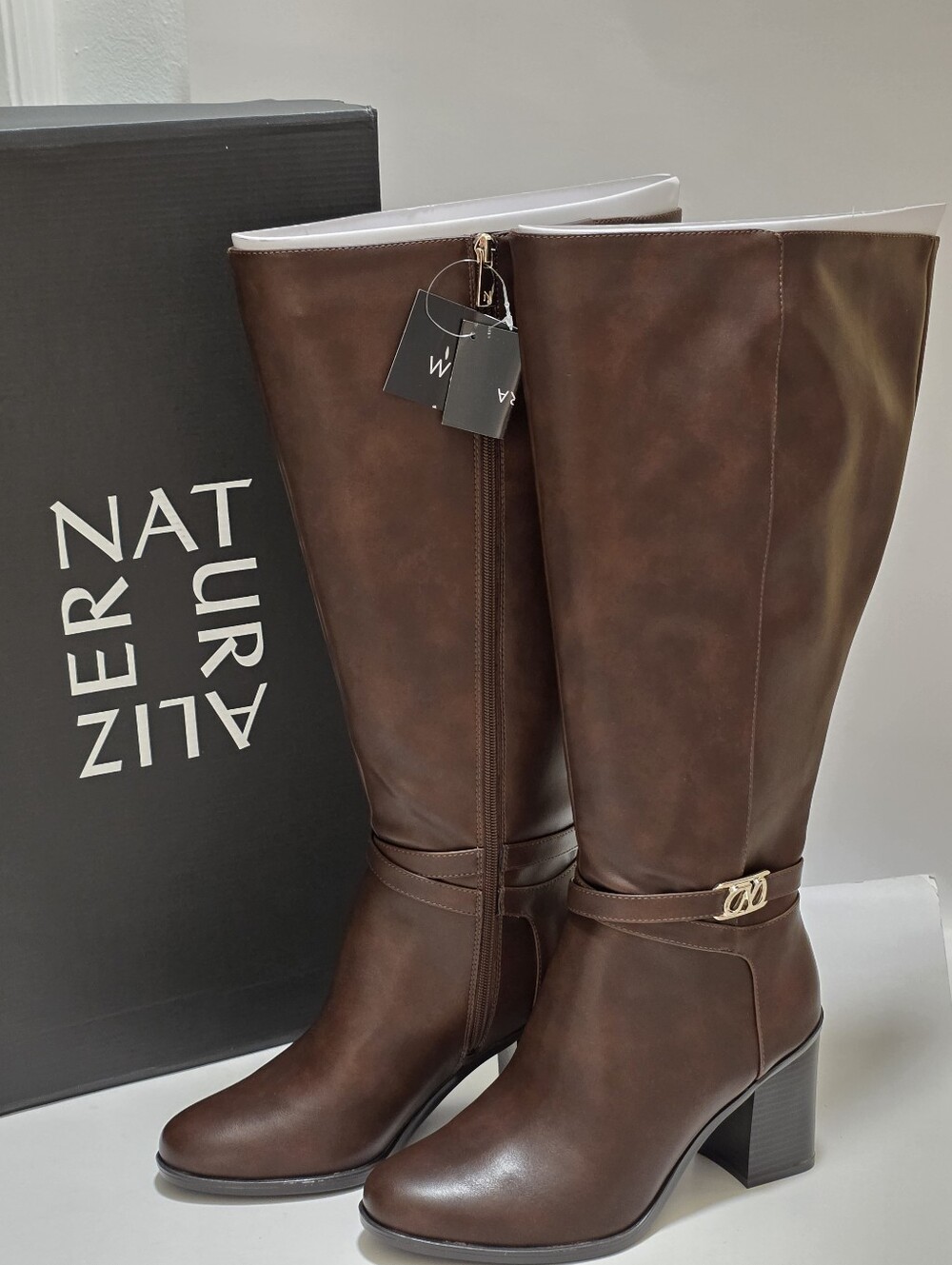 9W Naturalizer Jane Cappuccino Brown Extra Wide Calf Knee High Boots NWT